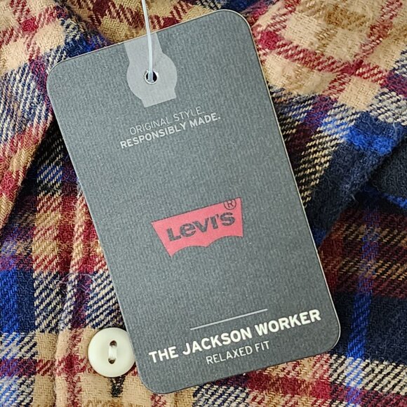 NWT Levi's Plaid Flannel Button Down Shirt Mens L Dark Blue/Orange - Picture 3 of 10
